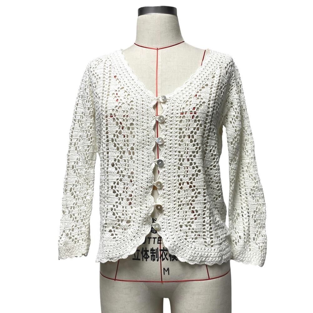 Vintage Jason Maxwell Womens Size S Crochet Button Front Cardigan Sweater